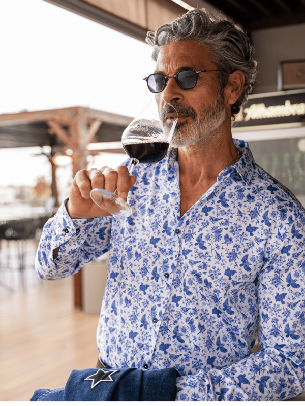 Camisa de Pajaros Monttesco Azul y Blanco