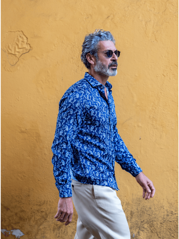 Camisa Monttesco Estampada Fantasía Pájaros Azules