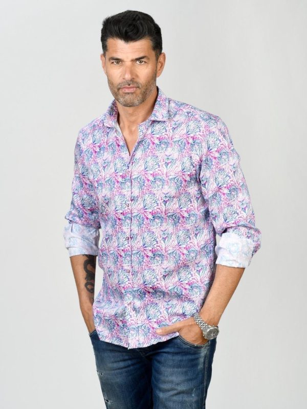 Camisa Monttesco Fantasía Estampada León Rosa Y Celeste