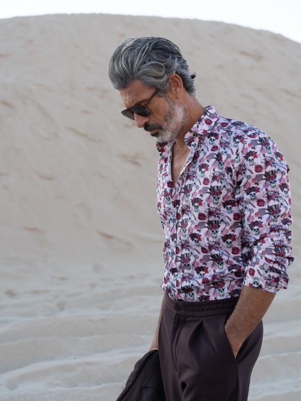 Camisa Monttesco Estampada Fantasía Calaveras Con Corona De Flores