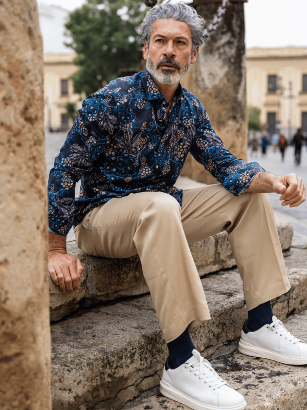 Camisa Monttesco Fantasía Estampada Uvas Azules