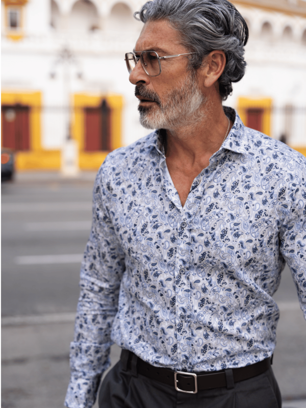 Camisa Monttesco Estampada Fantasía Detalles Azules
