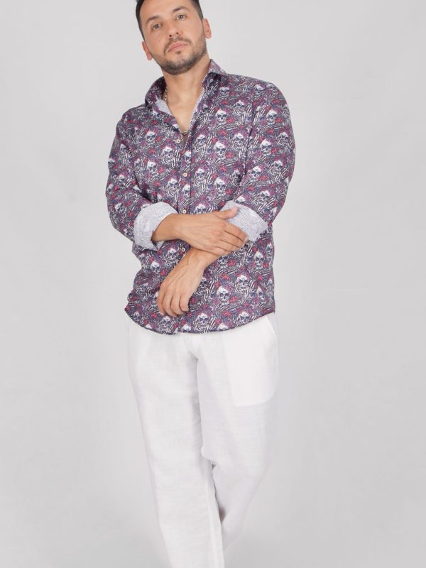 Camisa Monttesco Fantasía Estampada Calaveras Y Cadenas