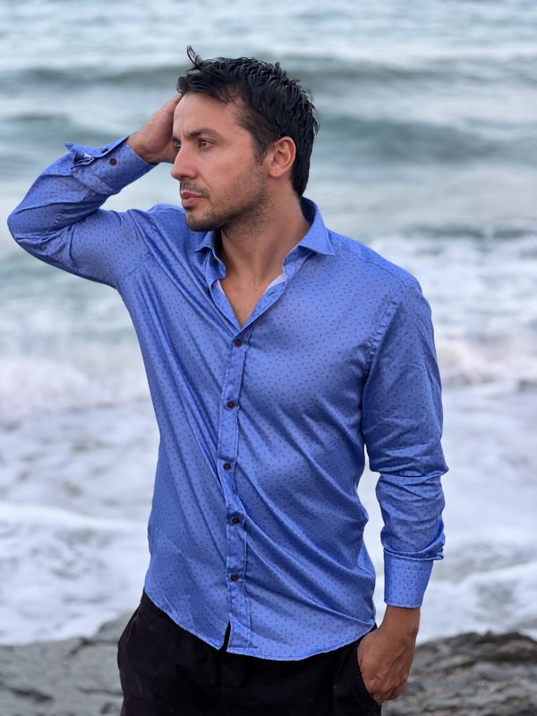 Camisa Monttesco Fantasía Estampada Microflores Rojas