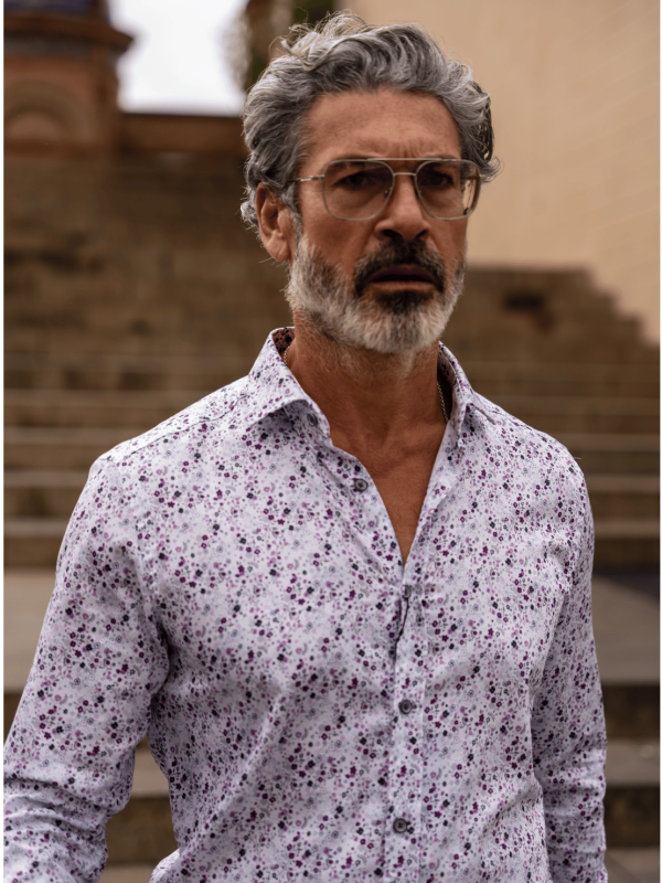 Camisa Monttesco Fantasía Estampada Flores Violetas