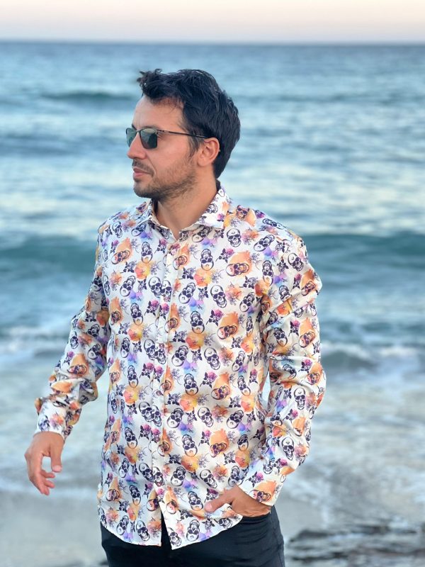 Camisa Monttesco Fantasía Estampada Calaveras Watercolor
