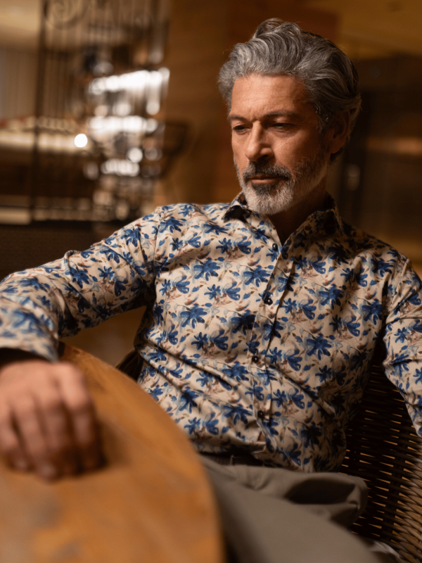 Camisa Monttesco Fantasía Flores Sepia